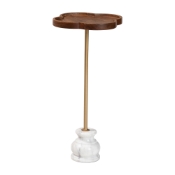 Baxton Studio Gezana Drink Table with Marble Base - Compact Pedestal Accent Table with Clover Tray Top for Living Room or Sofa Side